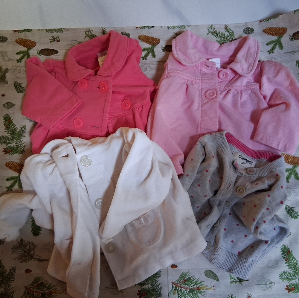 Lot Of 4Bundle of Baby Cardigans in Pink, White, and Gray 9 M